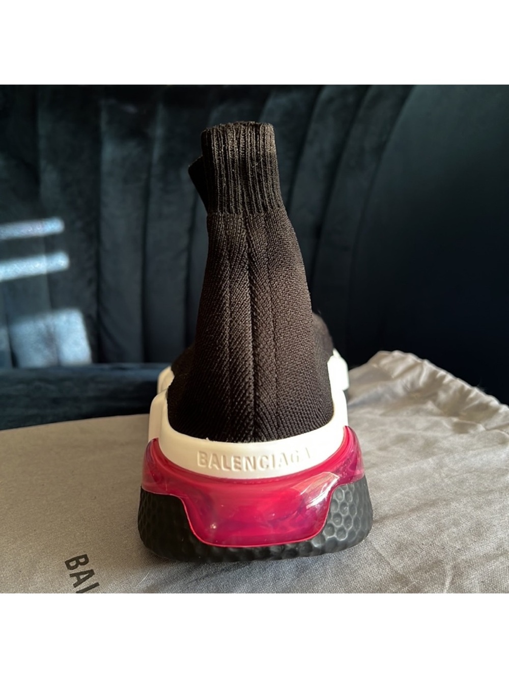Balenciaga Black Knit Sock Sneaker with Pink Heel Accent - Picture 4 of 8